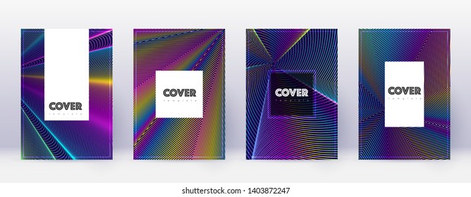 Hipster brochure design template set. Rainbow abstract lines on dark blue background. Amusing brochure design. Fantastic catalog, poster, book template etc.