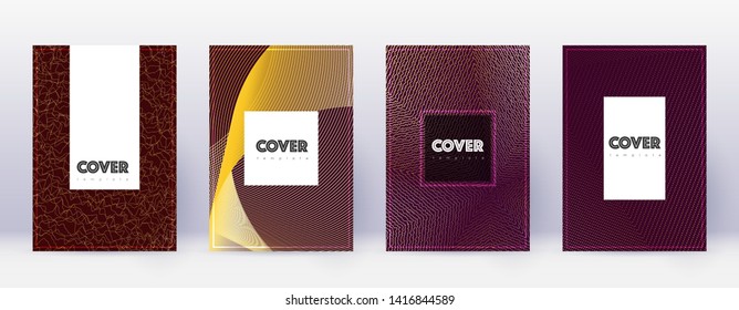 Hipster brochure design template set. Gold abstract lines on bordo background. Amazing brochure design. Magnificent catalog, poster, book template etc.