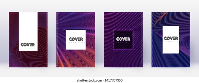 Hipster brochure design template set. Violet abstract lines on dark background. Amusing brochure design. Wonderful catalog, poster, book template etc.