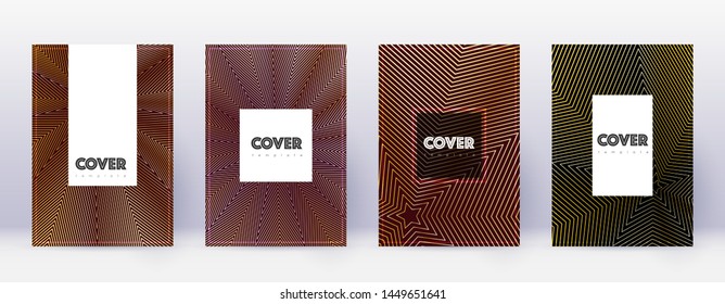Hipster brochure design template set. Gold abstract lines on bordo background. Amazing brochure design. Magnetic catalog, poster, book template etc.