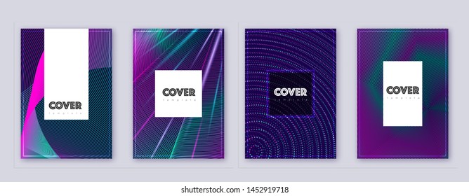 Hipster brochure design template set. Neon abstract lines on dark blue background. Amazing brochure design. Unique catalog, poster, book template etc.