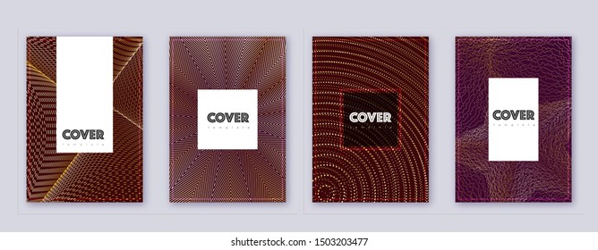 Hipster brochure design template set. Gold abstract lines on bordo background. Amazing brochure design. Incredible catalog, poster, book template etc.