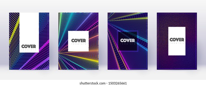 Hipster brochure design template set. Rainbow abstract lines on dark blue background. Amusing brochure design. Favorable catalog, poster, book template etc.