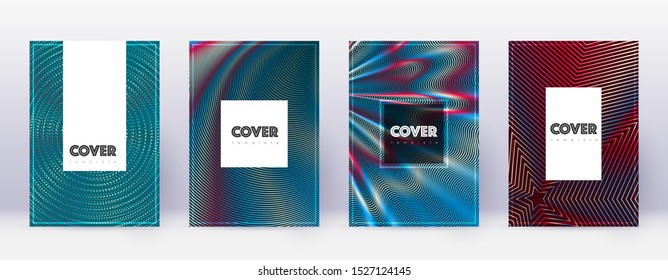 Hipster brochure design template set. Red abstract lines on white blue background. Amusing brochure design. Pretty catalog, poster, book template etc.