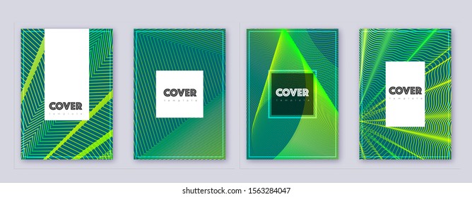 Hipster brochure design template set. Green abstract lines on dark background. Amazing brochure design. Powerful catalog, poster, book template etc.