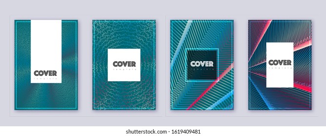 Hipster brochure design template set. Red abstract lines on white blue background. Amusing brochure design. Pleasing catalog, poster, book template etc.