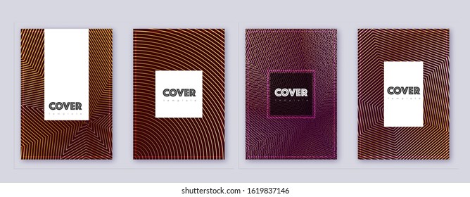 Hipster brochure design template set. Gold abstract lines on bordo background. Amazing brochure design. Juicy catalog, poster, book template etc.