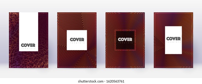 Hipster brochure design template set. Orange abstract lines on wine red background. Amusing brochure design. Brilliant catalog, poster, book template etc.