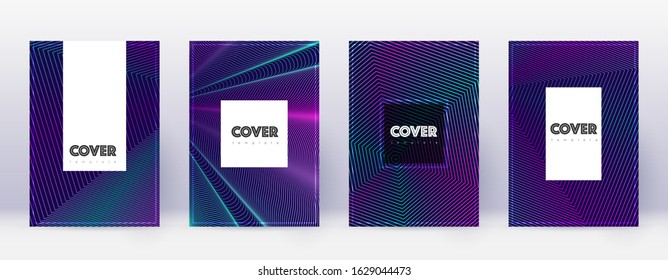 Hipster brochure design template set. Neon abstract lines on dark blue background. Amusing brochure design. Alive catalog, poster, book template etc.
