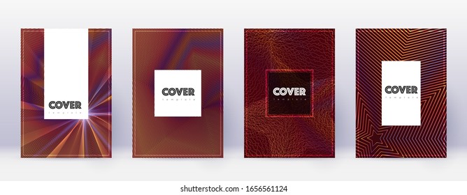 Hipster brochure design template set. Orange abstract lines on wine red background. Amusing brochure design. Bewitching catalog, poster, book template etc.