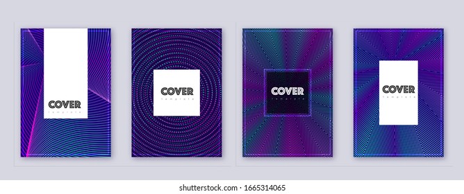 Hipster brochure design template set. Neon abstract lines on dark blue background. Amazing brochure design. Tempting catalog, poster, book template etc.