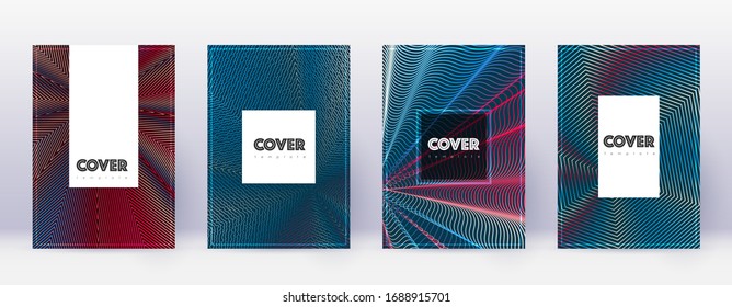 Hipster brochure design template set. Red abstract lines on white blue background. Amusing brochure design. Rare catalog, poster, book template etc.