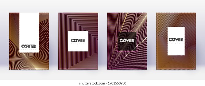 Hipster brochure design template set. Gold abstract lines on bordo background. Amazing brochure design. Marvelous catalog, poster, book template etc.