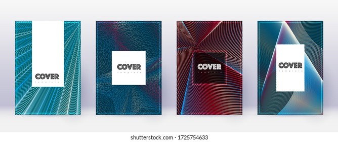 Hipster brochure design template set. Red abstract lines on white blue background. Amusing brochure design. Resplendent catalog, poster, book template etc.