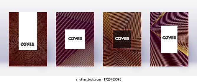 Hipster brochure design template set. Gold abstract lines on bordo background. Amazing brochure design. Mind-blowing catalog, poster, book template etc.