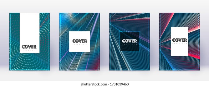 Hipster brochure design template set. Red abstract lines on white blue background. Amusing brochure design. Quaint catalog, poster, book template etc.
