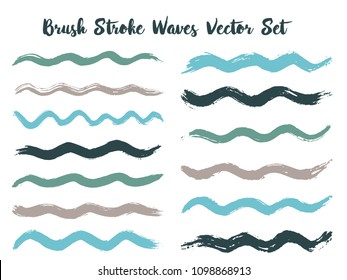 Hipster brush stroke waves vector set. Hand drawn blue purple brushstrokes, ink splashes, watercolor splats, hand painted curls. Interior colors guide book swatches. Wavy stripes vector set.
