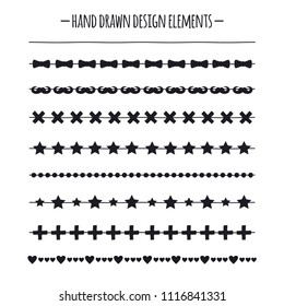 Hipster Brushes. Border. Hand Drawn Line Border Set. Design Element. Geometric Fashion Pattern for Design. Trendy Doodle Style
