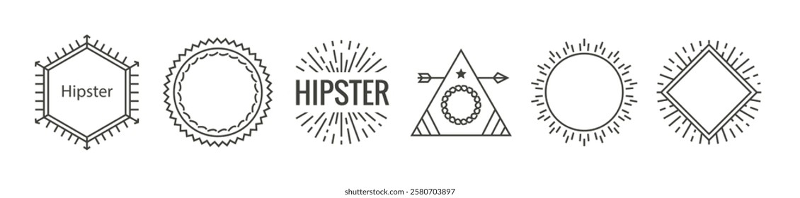 Hipster burst logo sun text anchor. Sun ray cross line hipster premium vector logo.