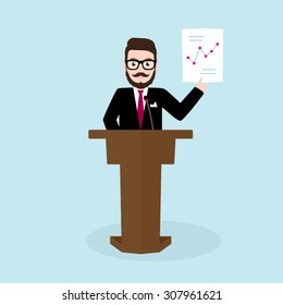 Hipster Businessman giving presentation at a podium