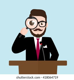 Hipster Businessman Looking Through a Magnifying Glass