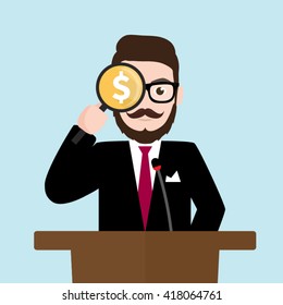 Hipster Businessman Looking Through a Magnifying Glass