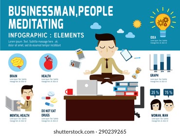 hipster businessman meditating in peace for any spiritual.
infographic elements.
modern design flat icons. isolated on white background.
graphic vector illustration.
inner peace business concept.