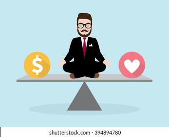 Hipster Businessman Meditation with Business concept Work Life Balance