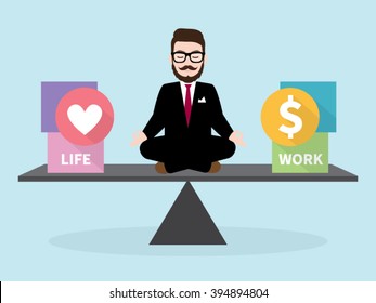 Hipster Businessman Meditation With Business Concept Work Life Balance