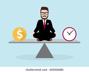 Hipster Businessman Meditation with Business concept Work Life Balance, Money Time Balance