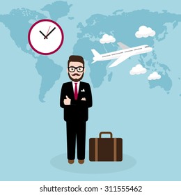 Hipster Businessman on business  trip