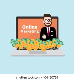Hipster Businessman with Online Marketing Concept