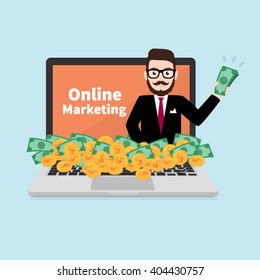 Hipster Businessman with Online Marketing Concept