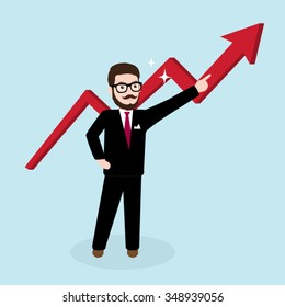 Hipster Businessman pointing with grow up arrow