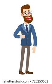 Hipster Businessman showing thumb up. Full length portrait of Cartoon Hipster Businessman Character. Vector illustration in a flat style.