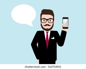 Hipster Businessman with smart phone in hand