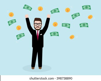 Hipster Businessman Throwing Money Up