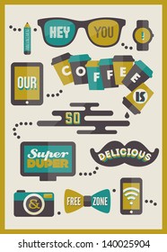 Hipster cafe menu. Set of design elements