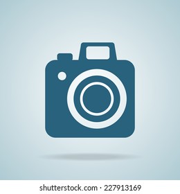Hipster camera, blue camera, photo camera, camera icon, camera element for web design. Flat camera, brand camera, camera icon, art camera Vector camera, camera illustration isolated on background.