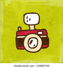 Hipster Camera. Cute Hand Drawn Vector illustration, Vintage Paper Texture Background