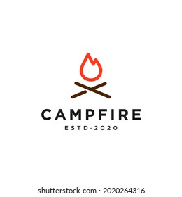 hipster campfire wood and flame simple line logo icon vector Illustration design 