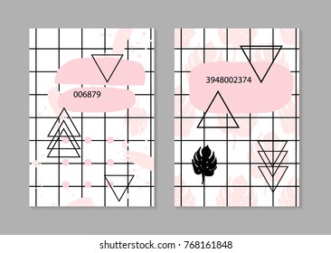 Hipster Card Set with Tropical Leaves and Triangles.Creative Trendy Poster