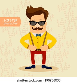 Hipster cartoon character. Vintage fashion style vector illustration