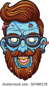 Hipster cartoon zombie head. Vector clip art illustration with simple gradients. All in a single layer. 