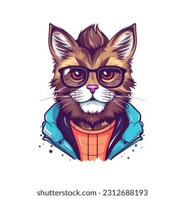 Hipster Cat con diseño plano 2D para anteojos