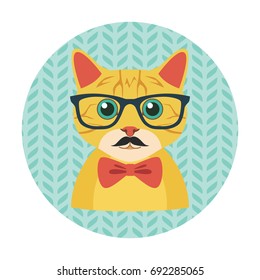 Hipster cat with glasses, bow tie and mustache