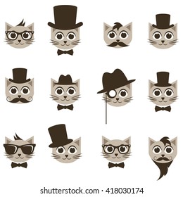 hipster cat icons set