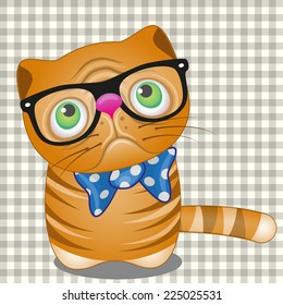 Hipster Cat on a plaid background 