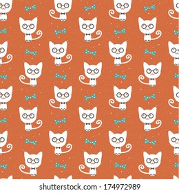 Hipster cat seamless background.