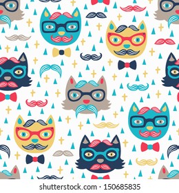 hipster cat seamless pattern 